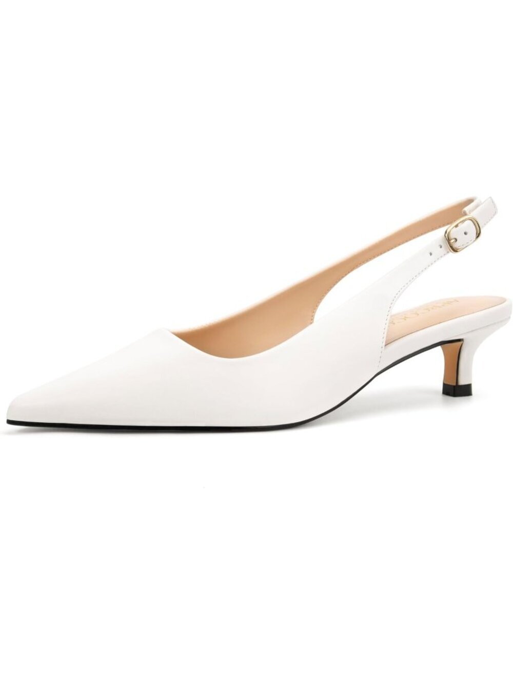 Women's White Kitten Heel Slingback Pointed Closed Toe Ankle Strap Elegant Shoes